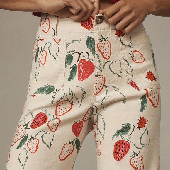 Red Casual Women's Wide Leg Capri Denim Jeans - Picture 4 of 4